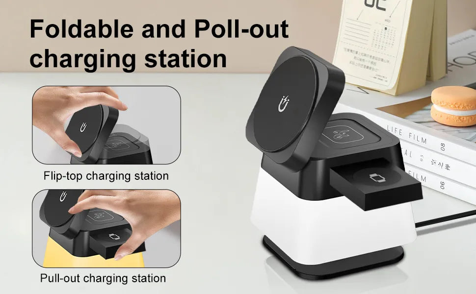 4 In 1 Rotatable Colorful Lighting Wireless Charger Stand For Phone 15 14 13 12 Pro Max 8 7 Holder Magnetic Fast Charging Station