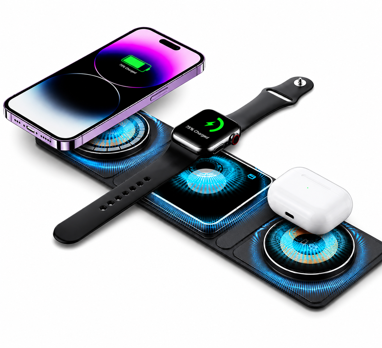 3 IN 1 Magnetic Folding Wireless Charger Station For IPhone Transparent Fast Charging For IWatch And Airpods