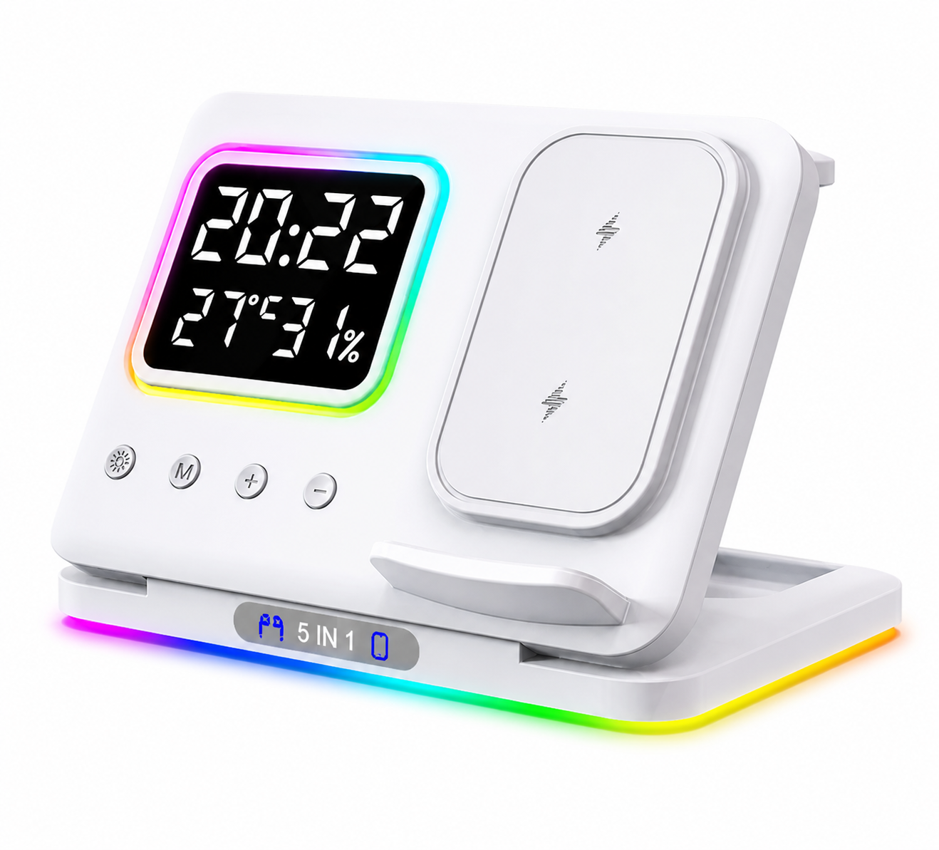 15W Wireless Chargers Stand 5 In1 LED Digital Alarm Clock Fast Charging Dock Station