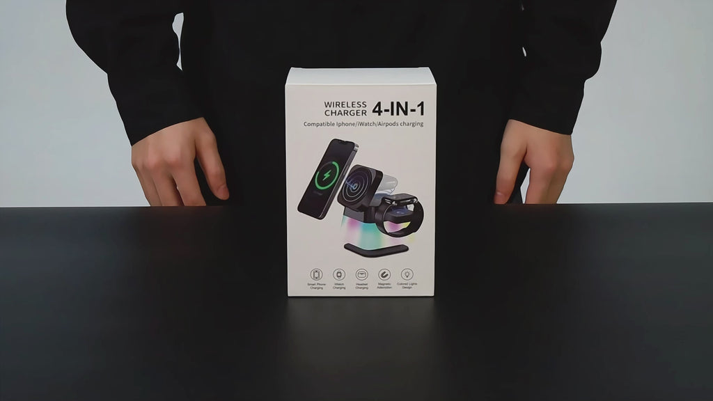 4 In 1 Rotatable Colorful Lighting Wireless Charger Stand For Phone 15 14 13 12 Pro Max 8 7 Holder Magnetic Fast Charging Station