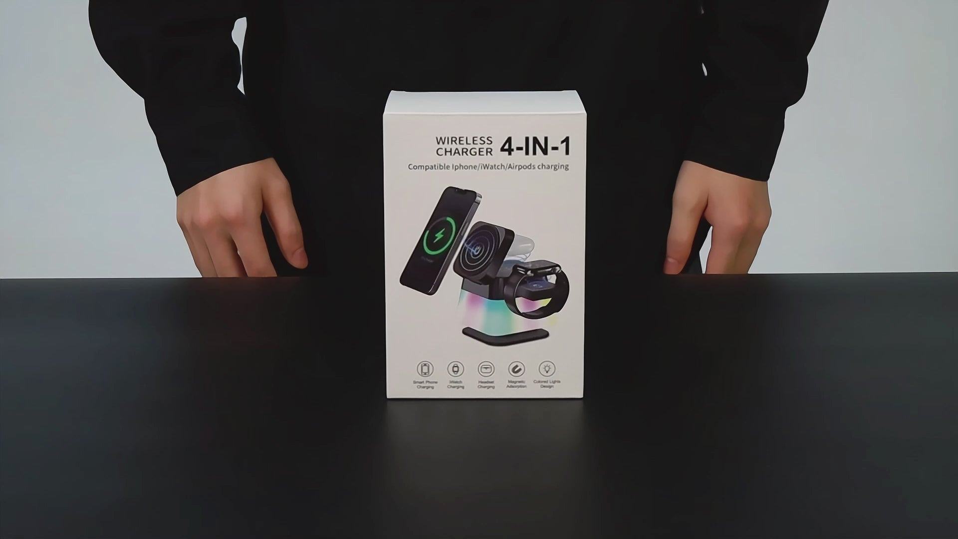 4 In 1 Rotatable Colorful Lighting Wireless Charger Stand For Phone 15 14 13 12 Pro Max 8 7 Holder Magnetic Fast Charging Station